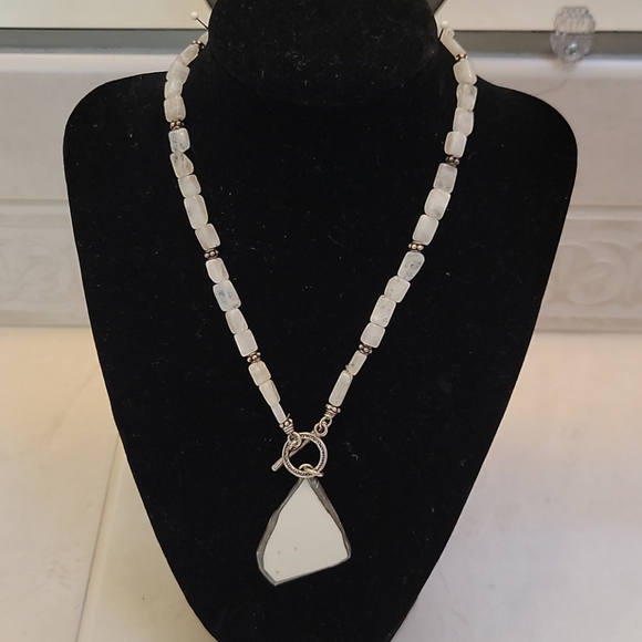 Ceramic Pendent 2 sided Neckless with Moonstone - Picture 2 of 6